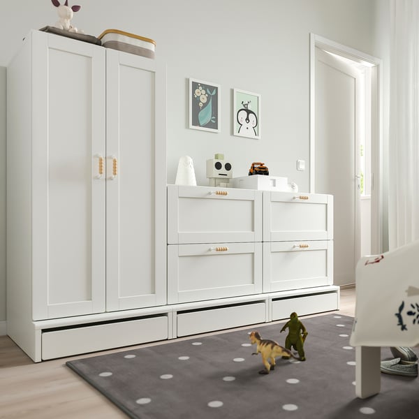 SMÅSTAD / UPPFÖRA Armoire-penderie, blanc avec cadre/avec 2 commodes, 70 7/8x25 5/8x53 1/2 "
