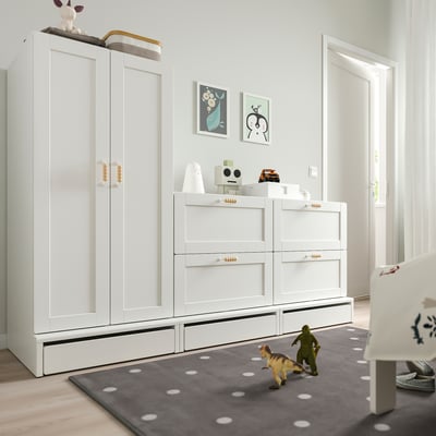 SMÅSTAD / UPPFÖRA Armoire-penderie, blanc avec cadre/avec 2 commodes, 70 7/8x25 5/8x53 1/2 "