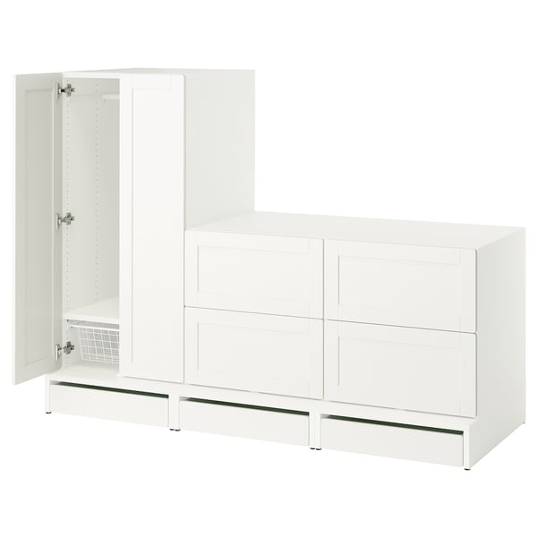 SMÅSTAD / UPPFÖRA Armoire-penderie, blanc avec cadre/avec 2 commodes, 70 7/8x25 5/8x53 1/2 "