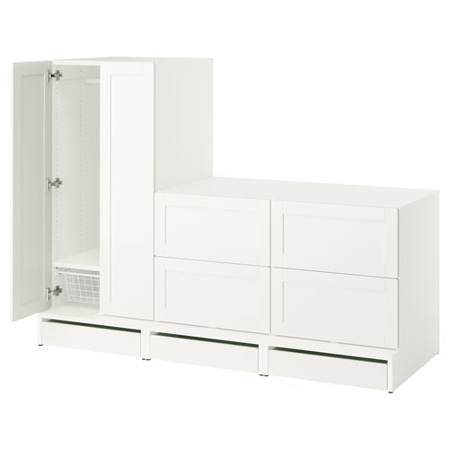 SMÅSTAD / UPPFÖRA Armoire-penderie, blanc avec cadre/avec 2 commodes, 70 7/8x25 5/8x53 1/2 "