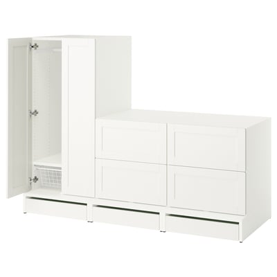 SMÅSTAD / UPPFÖRA Armoire-penderie, blanc avec cadre/avec 2 commodes, 70 7/8x25 5/8x53 1/2 "