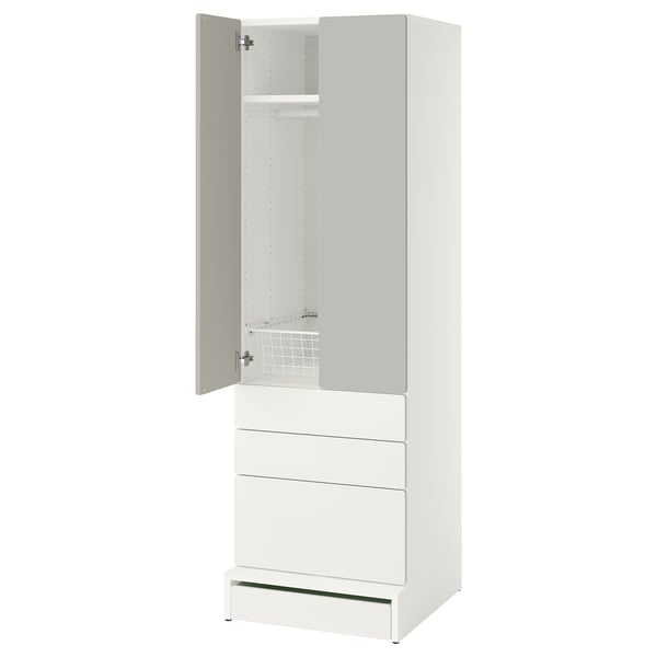 SMÅSTAD / UPPFÖRA Armoire-penderie, blanc gris/avec 3 tiroirs, 23 5/8x25 5/8x77 1/8 "