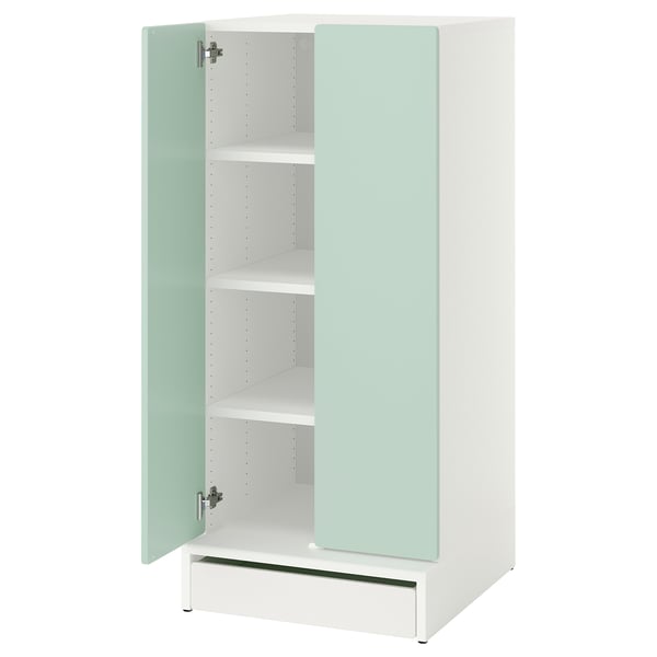SMÅSTAD / UPPFÖRA Armoire-penderie, blanc vert clair/avec 3 tablettes, 23 5/8x25 5/8x53 1/2 "