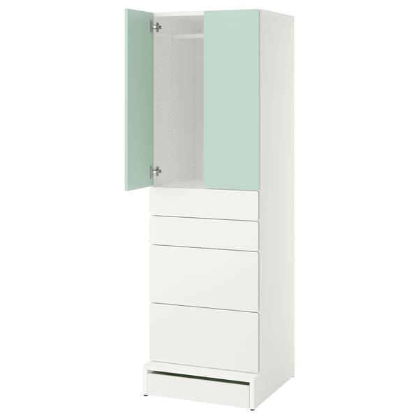 SMÅSTAD / UPPFÖRA Armoire-penderie, blanc vert clair/avec 4 tiroirs, 23 5/8x25 5/8x77 1/8 "