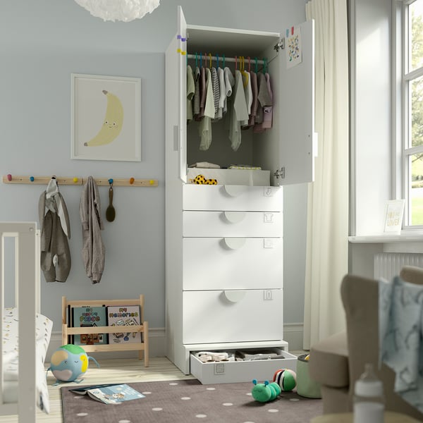 SMÅSTAD / UPPFÖRA Armoire-penderie, blanc vert clair/avec 4 tiroirs, 23 5/8x25 5/8x77 1/8 "