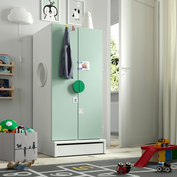 SMÅSTAD / UPPFÖRA Armoire-penderie, blanc/vert clair, 23 5/8x25 5/8x53 1/2 "