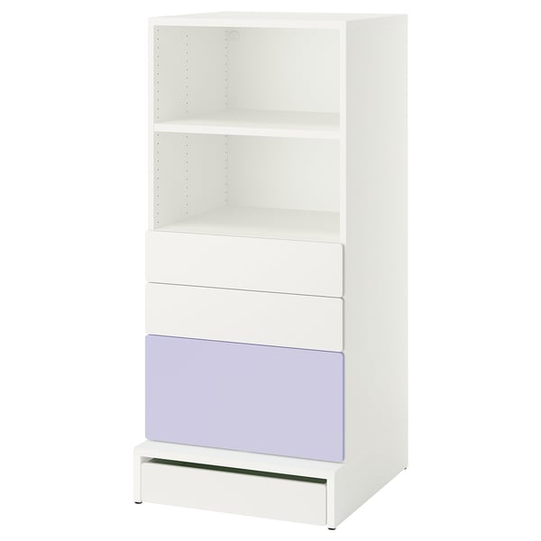 SMÅSTAD / UPPFÖRA Bibliothèque, blanc mauve/avec 3 tiroirs, 23 5/8x25 5/8x53 1/2 "