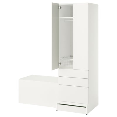 SMÅSTAD / UPPFÖRA Rangement, blanc blanc/avec banc, 59x25 5/8x77 1/8 "