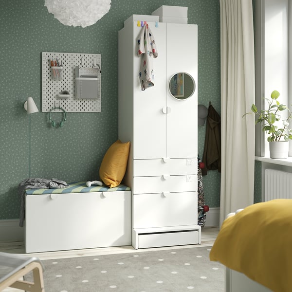 SMÅSTAD / UPPFÖRA Rangement, blanc blanc/avec banc, 59x25 5/8x77 1/8 "