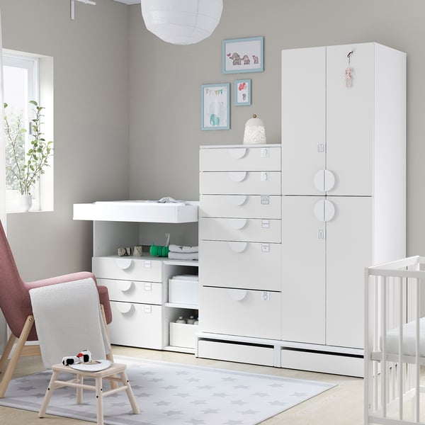 SMÅSTAD / UPPFÖRA Rangement, blanc blanc/avec table à langer, 82 5/8x31 1/2x77 1/8 "