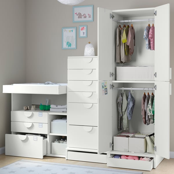 SMÅSTAD / UPPFÖRA Rangement, blanc blanc/avec table à langer, 82 5/8x31 1/2x77 1/8 "