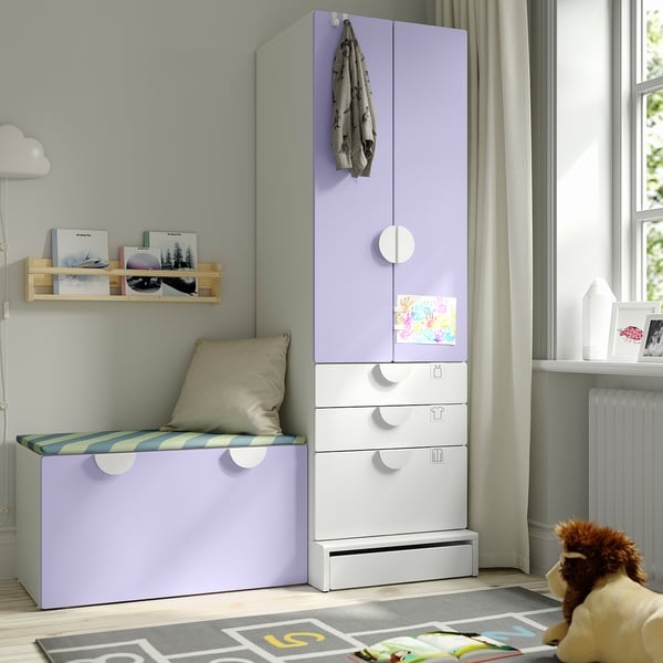 SMÅSTAD / UPPFÖRA Rangement, blanc mauve/avec banc, 59x25 5/8x77 1/8 "