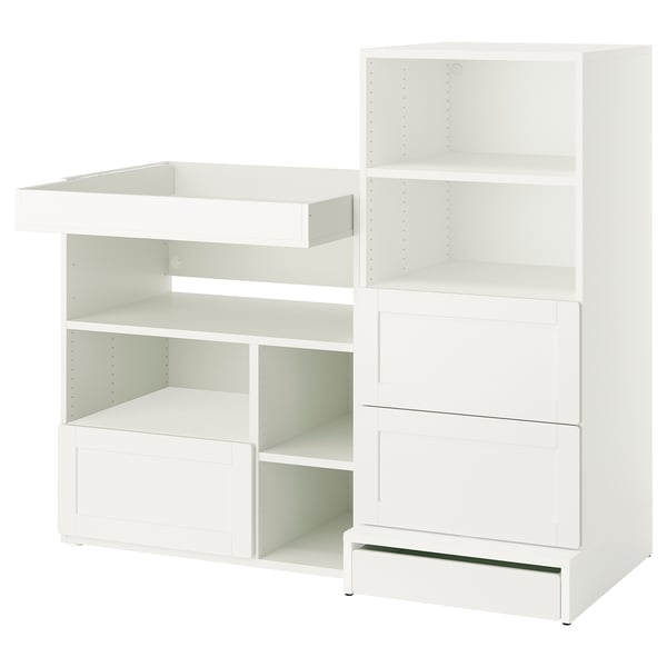 SMÅSTAD / UPPFÖRA Table à langer, blanc avec cadre/avec bibliothèque, 59x31 1/2x53 1/2 "