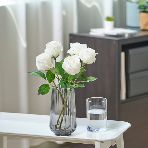 SMYCKA Fleur artificielle, intérieur/extérieur/Rose blanc, 15 ¾ "