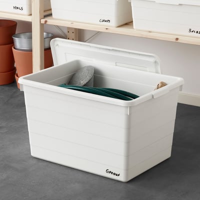 SOCKERBIT Bac avec couvercle, blanc, 15x20x11 ¾ "