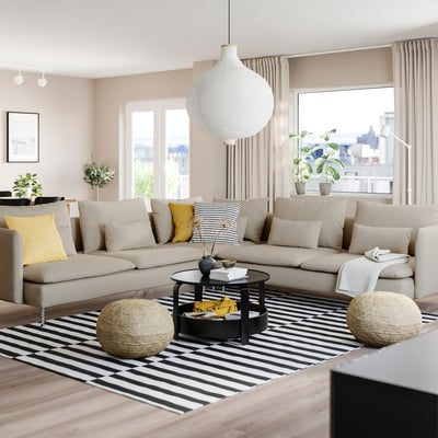 SÖDERHAMN Canapé d'angle, 6 places, Fridtuna beige clair