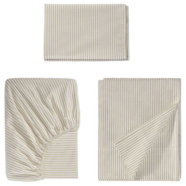 SOLFIBBLA Ensemble draps, blanc beige/rayure, 1 place