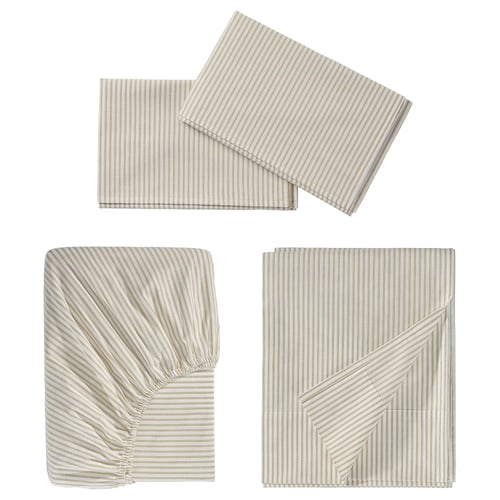 SOLFIBBLA Ensemble draps, blanc beige/rayure, 2 places