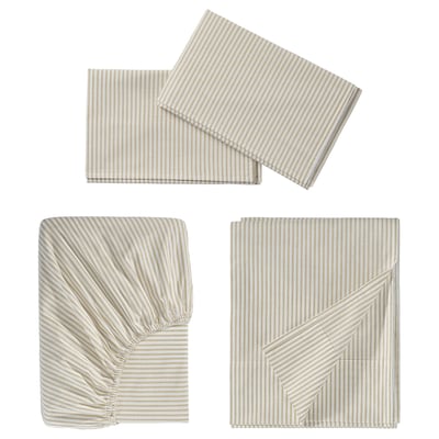 SOLFIBBLA Ensemble draps, blanc beige/rayure, Très grand 2 places