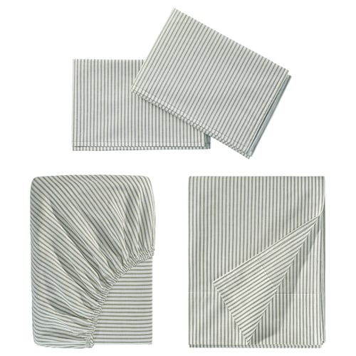 SOLFIBBLA Ensemble draps, blanc vert/rayure, Très grand 2 places