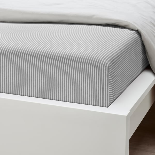 SOLFIBBLA Ensemble draps, gris blanc/rayure, Très grand 2 places