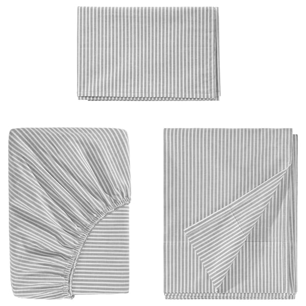 SOLFIBBLA Ensemble draps, gris blanc/rayure, 1 place
