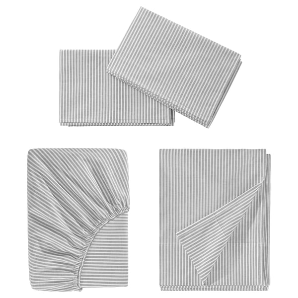 SOLFIBBLA Ensemble draps, gris blanc/rayure, Très grand 2 places