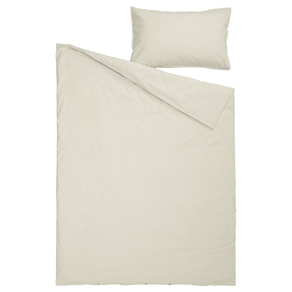 SOLFIBBLA Housse de couette et taie(s), blanc beige/rayure, 1 place