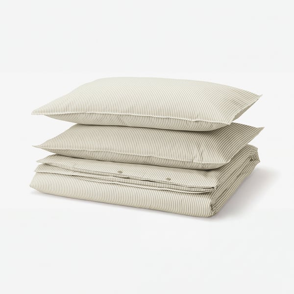SOLFIBBLA Housse de couette et taie(s), blanc beige/rayure, 2 places/grand 2 places