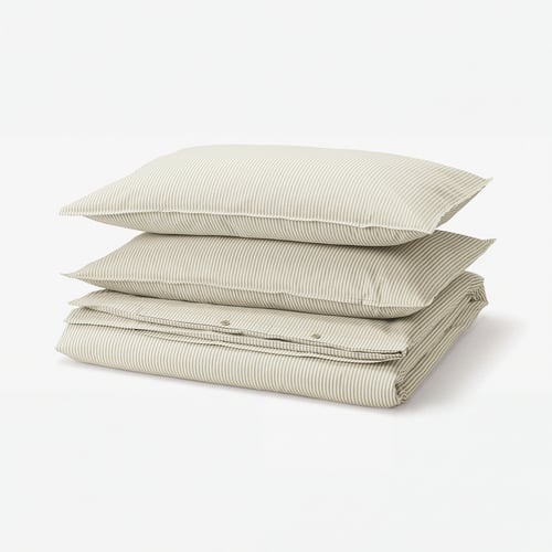 SOLFIBBLA Housse de couette et taie(s), blanc beige/rayure, 2 places/grand 2 places