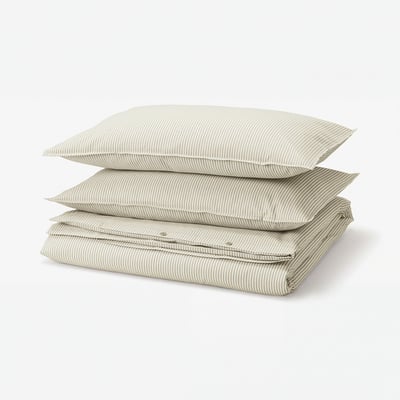 SOLFIBBLA Housse de couette et taie(s), blanc beige/rayure, 2 places/grand 2 places