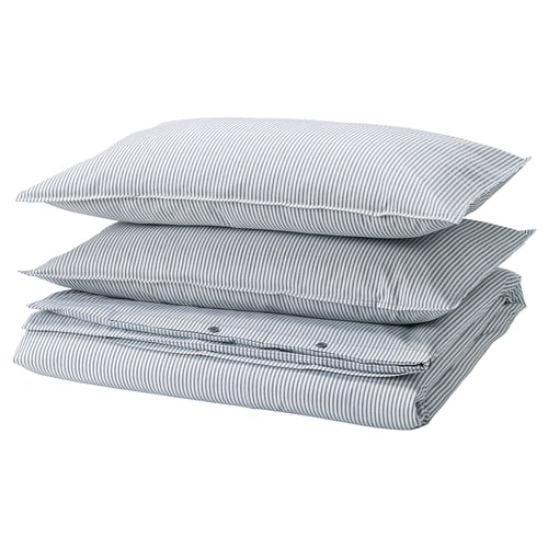 SOLFIBBLA Housse de couette et taie(s), blanc bleu/rayure, 2 places/grand 2 places