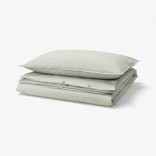 SOLFIBBLA Housse de couette et taie(s), blanc vert/rayure, 1 place