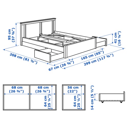 SONGESAND Structure lit+4 tiroirs, brun, Grand 2 places