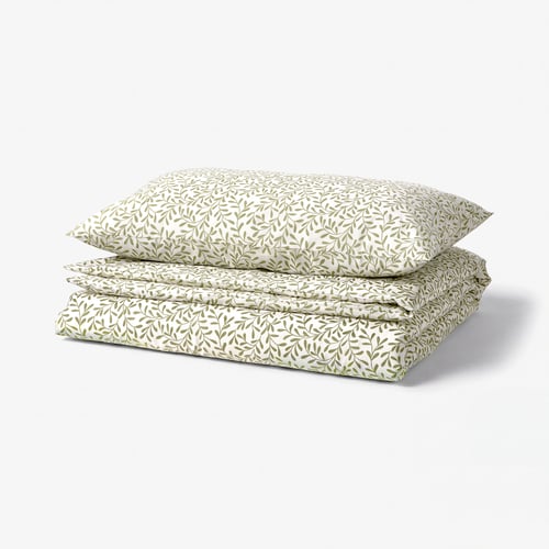 SORGMANTEL Housse de couette et taie(s), blanc/vert, 1 place