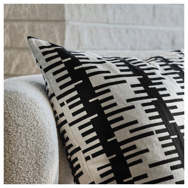 STOCKHOLM 2025 Housse de coussin, blanc cassé/noir, 20x20 "