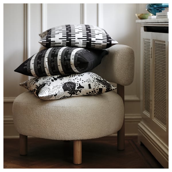 STOCKHOLM 2025 Housse de coussin, blanc/noir, 20x20 "
