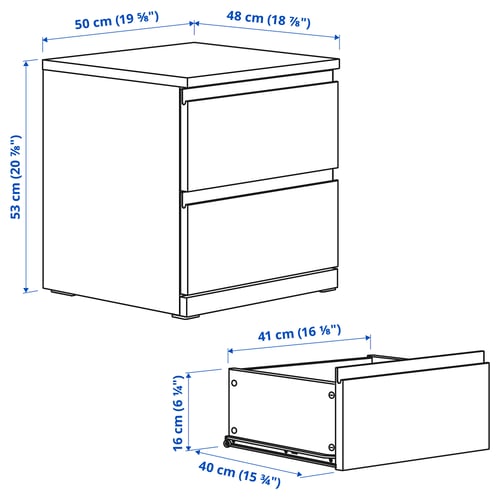 STORKLINTA Commode à 2 tiroirs, blanc/avec 2 tiroirs, 19 5/8x18 7/8x20 7/8 "