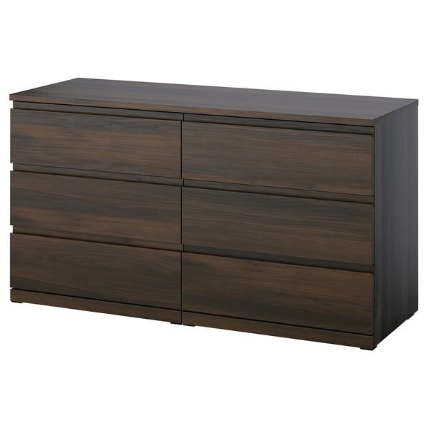 STORKLINTA Commode à 6 tiroirs, brun foncé/eff chêne fonction ouverture/fixation, 55 1/8x18 7/8x29 1/2 "