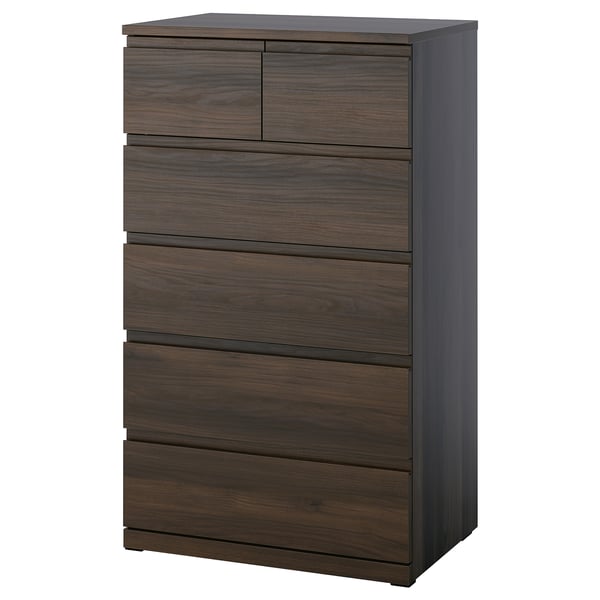 STORKLINTA Commode à 6 tiroirs, brun foncé/eff chêne fonction ouverture/fixation, 27 1/2x18 7/8x47 1/4 "