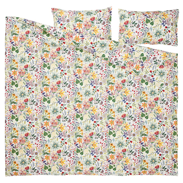 STRANDLUMMER Housse de couette et taie(s), multicolore/motif floral, 2 places/grand 2 places