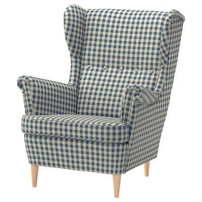 STRANDMON Fauteuil à oreilles, Sulviken bleu/beige