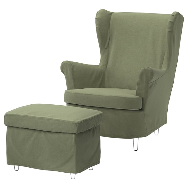 STRANDMON Housse pour fauteuil/repose-pieds, Naggen gris-vert