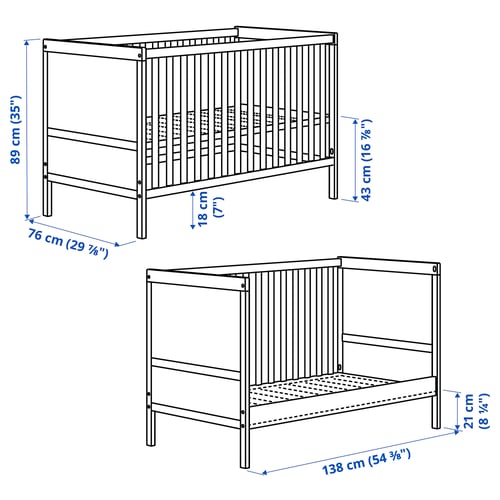 SUNDVIK Lit de bébé, blanc, 27 1/2x52 "