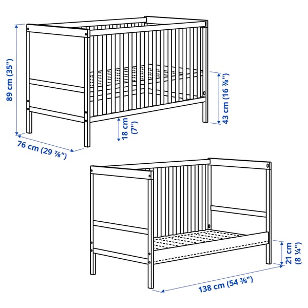 SUNDVIK Lit de bébé, gris, 27 1/2x52 "
