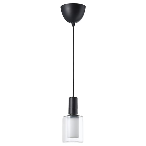 SUNNEBY / MOLNART Suspension avec ampoule, noir textile/cylindre rayé