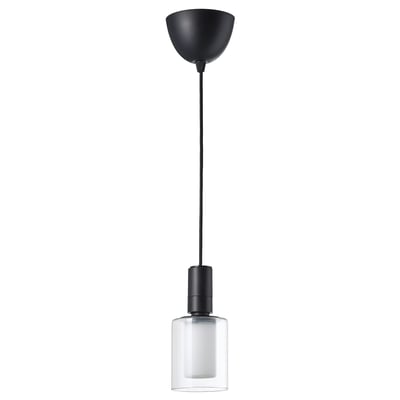 SUNNEBY / MOLNART Suspension avec ampoule, noir textile/cylindre rayé