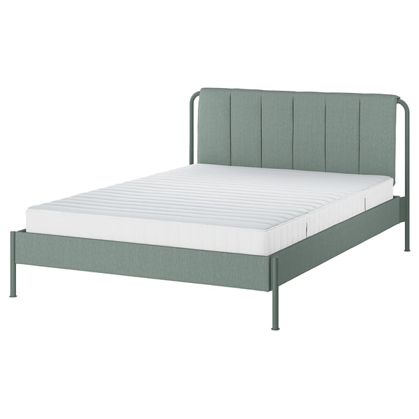 TÄLLÅSEN Structure lit matelassée+matelas, Kulsta gris-vert/Valevåg mi-ferme, Deux places