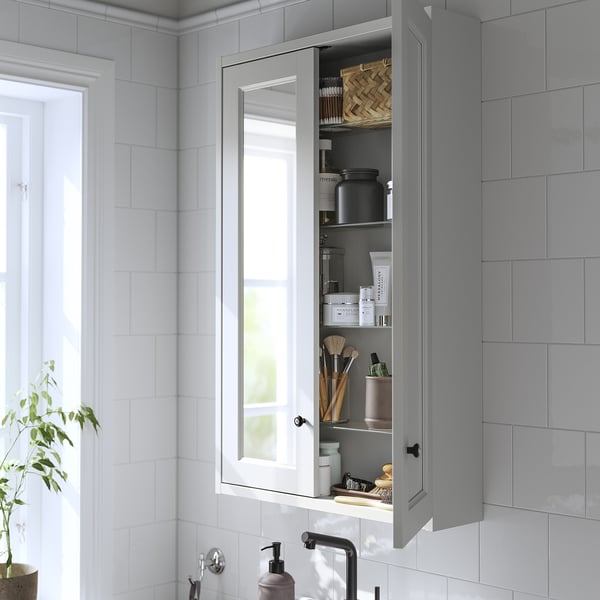 TÄNNFORSEN Armoire à pharmacie 2 portes, gris clair, 24x6x37 "