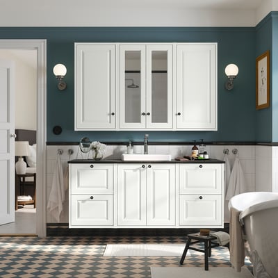 TÄNNFORSEN / ORRSJÖN Meuble de sdb avec lavabo, blanc/noir marbré, 61x21 1/2x28 3/8 "